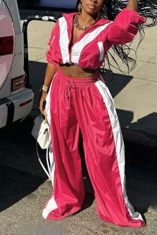 BAD DOLL OVERSIZED CONTRAST TRACKSUIT - Pink & Red- SMALL-XL