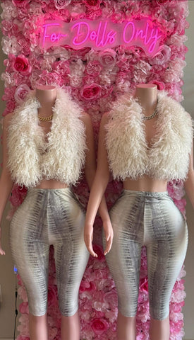 After Dark Faux Furr Pants Set-White/Gray