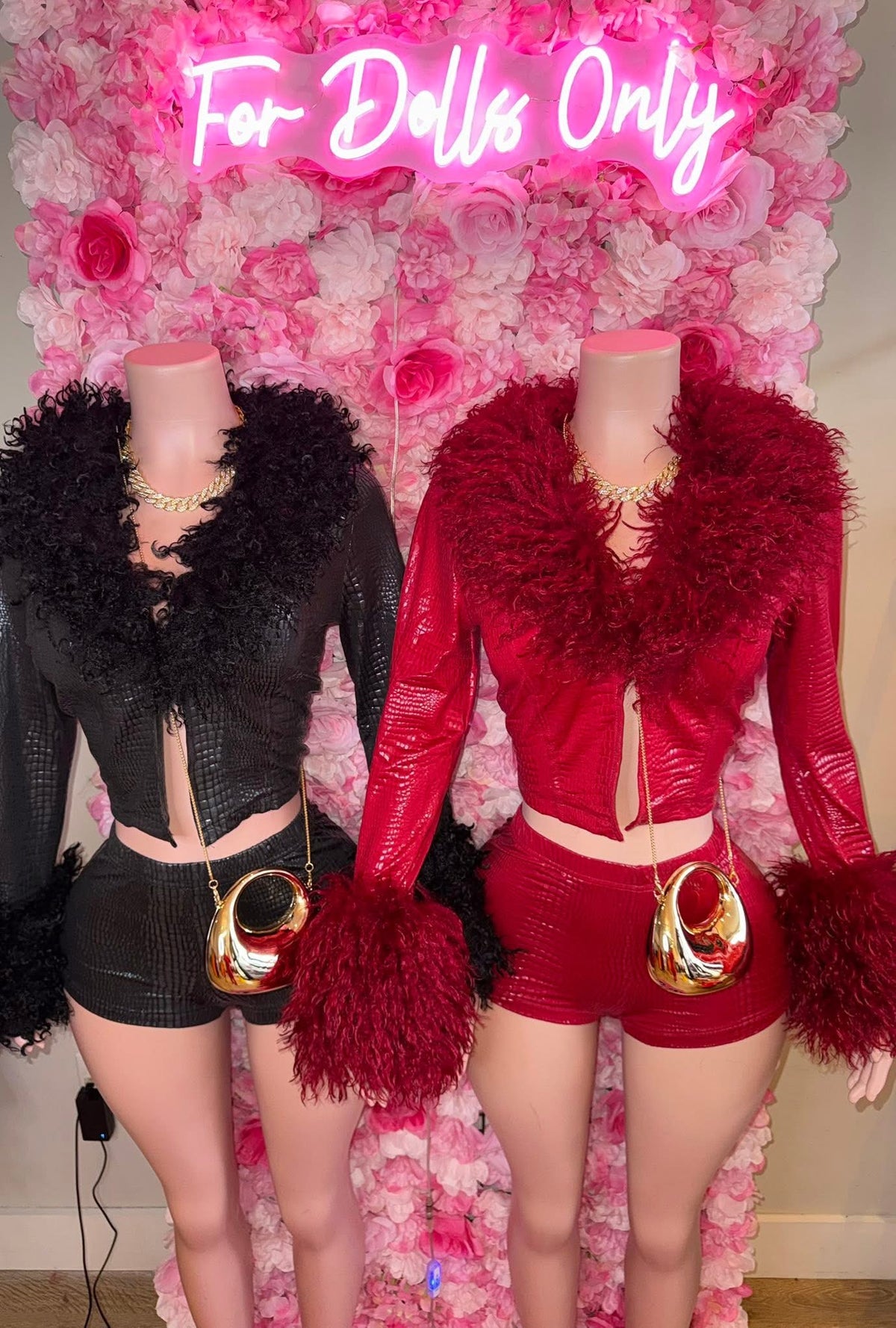 BAD DOLL SNAKE SKIN PRINT FUR 2 PIECE SHORT SET * SMALL-XL