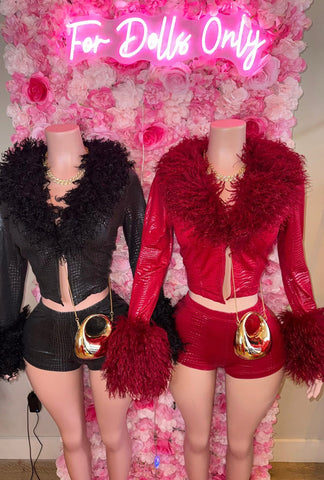 BAD DOLL SNAKE SKIN PRINT FUR 2 PIECE SHORT SET * SMALL-XL