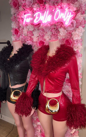 BAD DOLL SNAKE SKIN PRINT FUR 2 PIECE SHORT SET * SMALL-XL