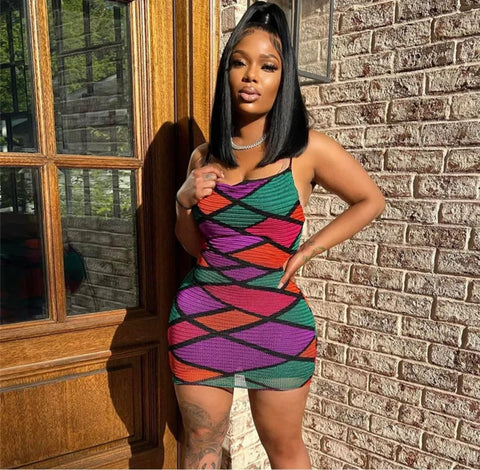 multi coloured mesh dress Crochet Red Stripe Mesh Dress Small / RED/Multi