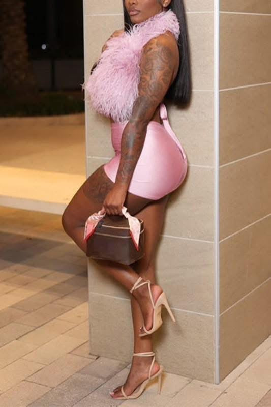 After Dark Faux Fur Short Set - PINK
