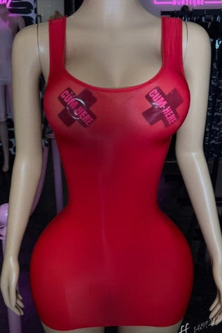 Rihanna Sheer Tank Dress RED & BLACK