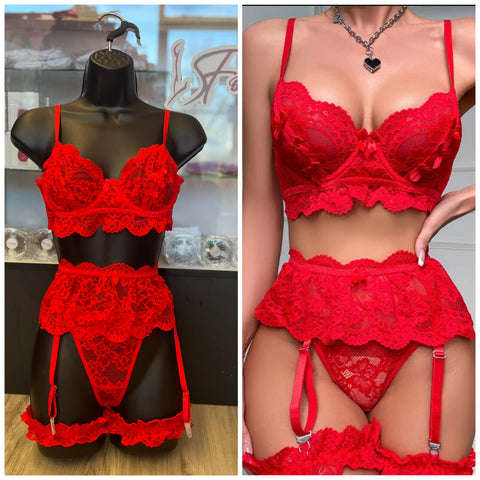 Never Breaking Up Red Lace Lingerie Set