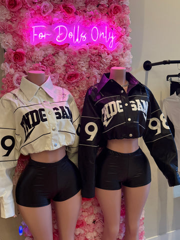 End Game Oversized Cropped Pu Leather Jacket