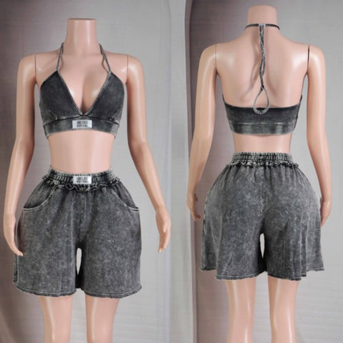 Yasmine Acid Washed Short Set