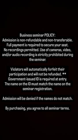 For Dolls Only Business Seminar **Admission is non-refundable and non-transferable. NO REFUNDS