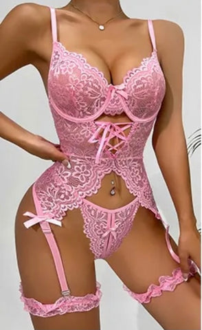 Temptation Pink Lace Lingerie Set