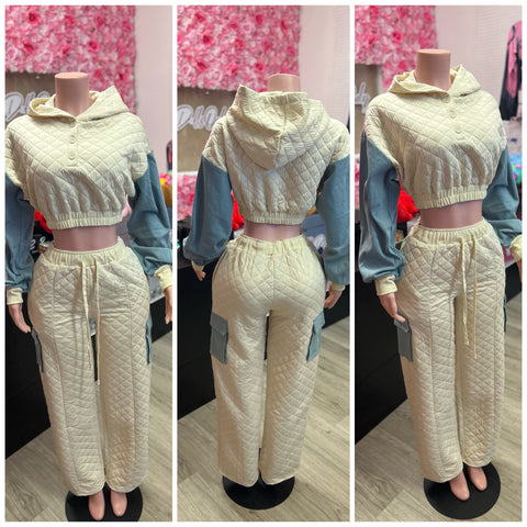 Plush Cream Cargo Jogging Suit