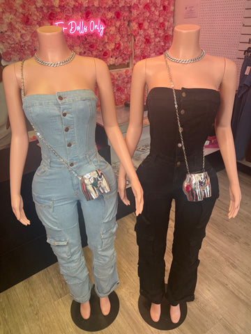 Denim Cargo Jumpsuits