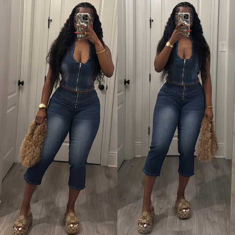 Dolly Denim Halter Top & Pants Set
