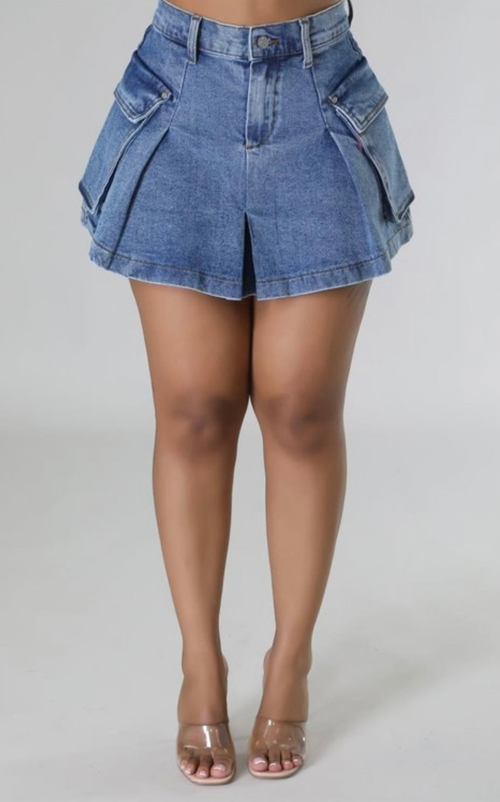 Cargo Denim Flare Skirt