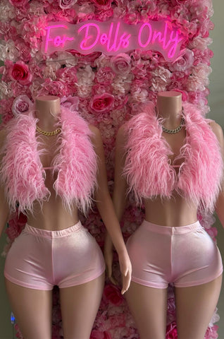 After Dark Faux Fur Short Set - PINK