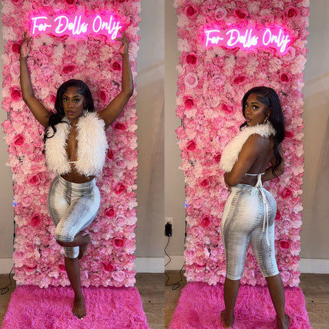 After Dark Faux Furr Pants Set-White/Gray