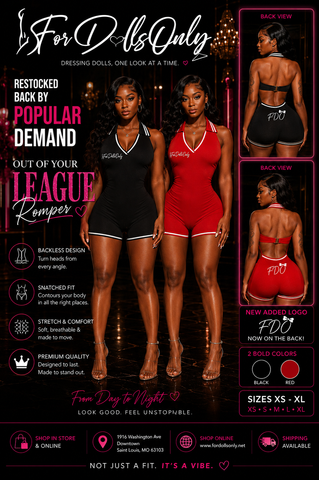 Out Of Your League Romper by For Dolls Only XS-LARGE- logo on front and back