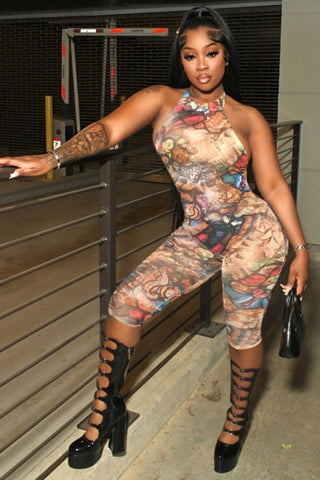 Greek Print Halter Romper