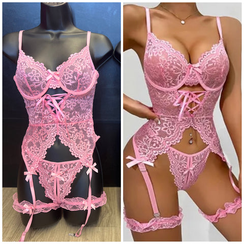 Temptation Pink Lace Lingerie Set