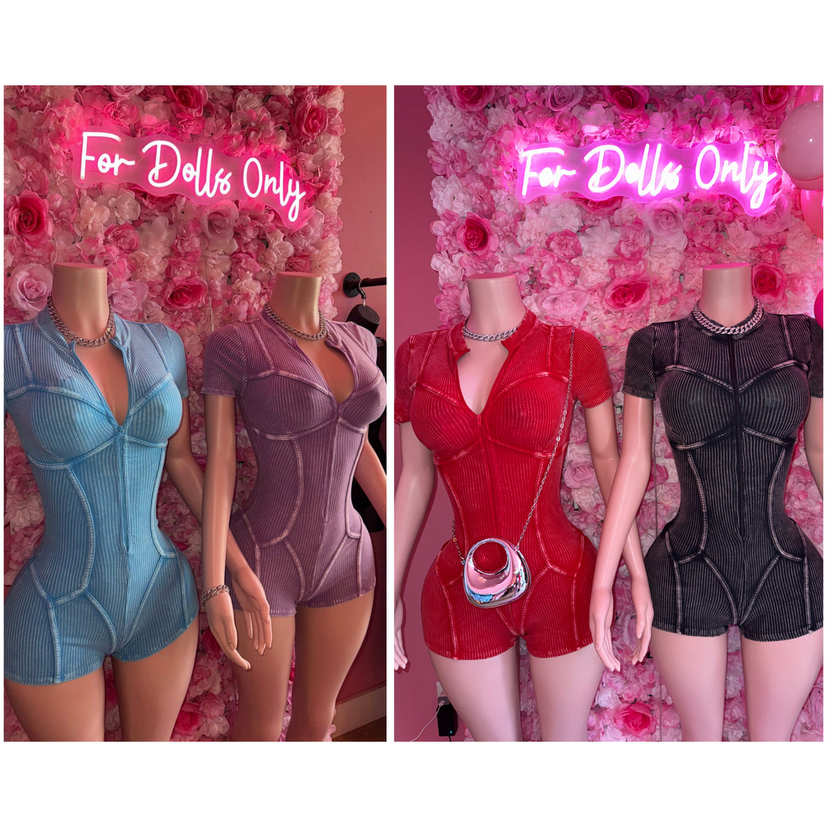 Jamie 2.0 Acid Washed Rompers❤️🩵💜🖤