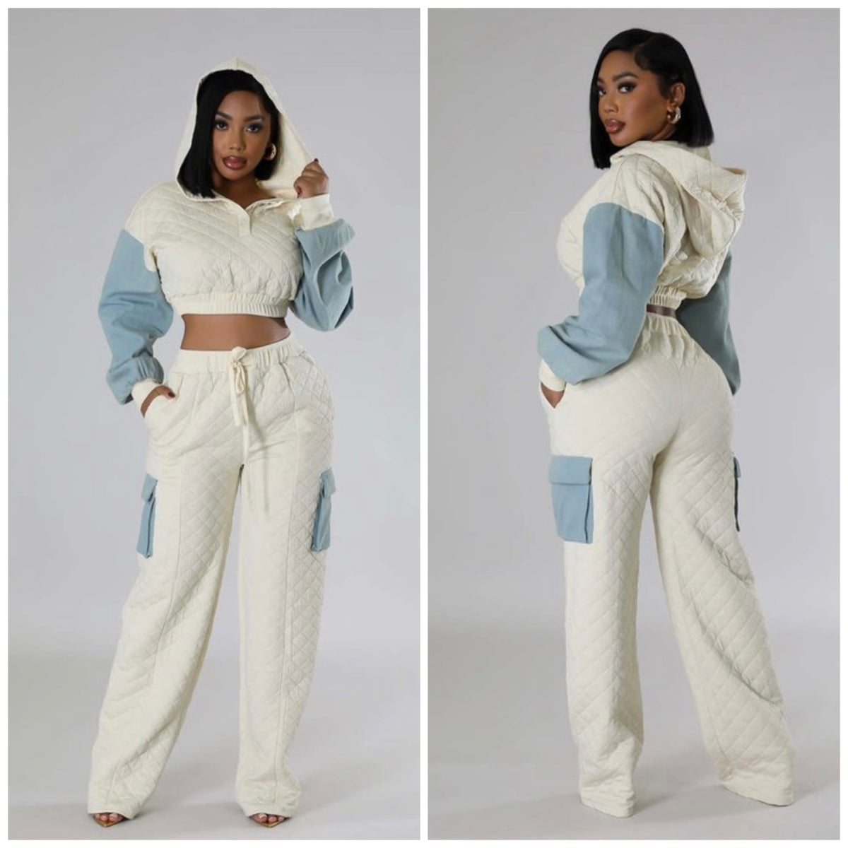 Plush Cream Cargo Jogging Suit