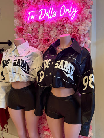 End Game Oversized Cropped Pu Leather Jacket