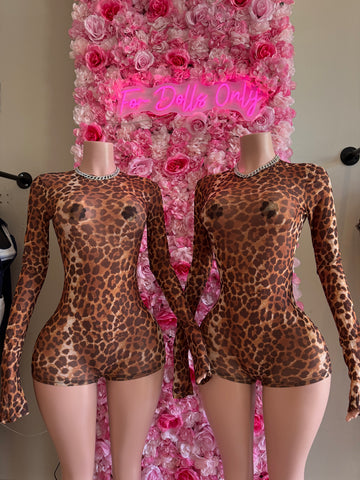 Leopard print mesh romper
