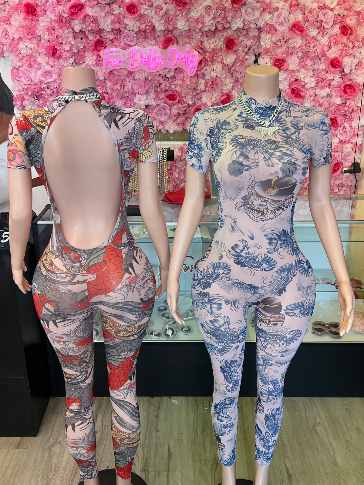 Mulan Mesh Jumpsuit- red & blue