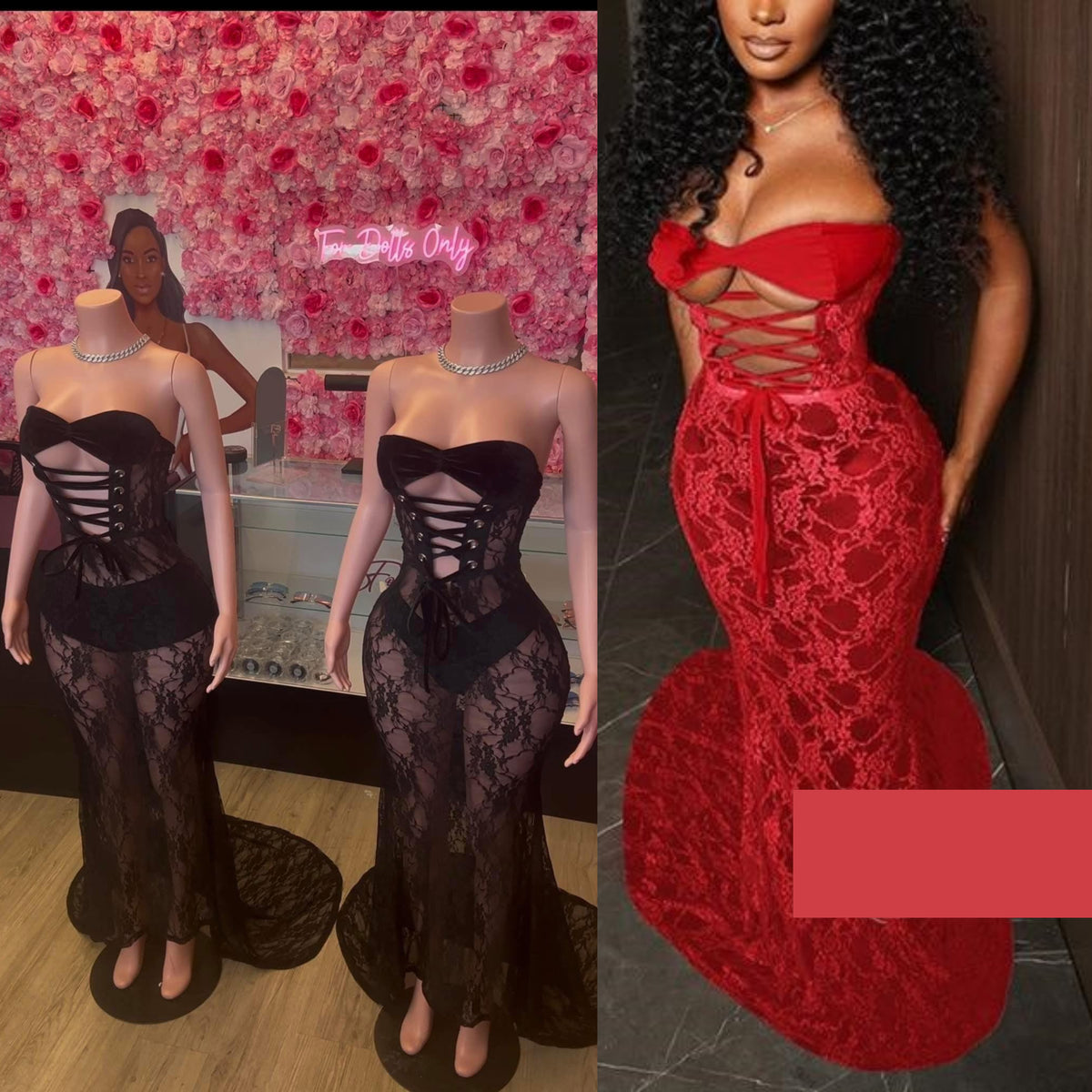 RED AND BLACK ** Birthday Doll Velvet Lace Up Maxi Lace Dress