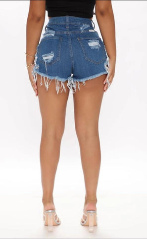 Raw Cut Denim Distressed Shorts