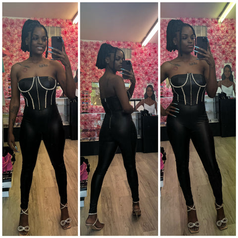 Sasha Leather Rhinestone Jumpsuit