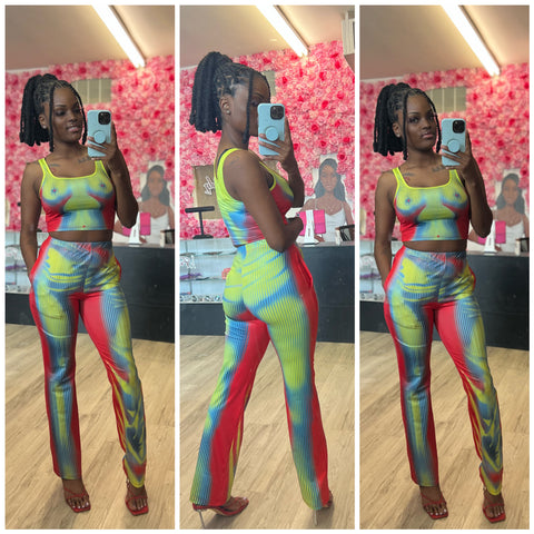 Multi Color Crop Top And Leggings Set